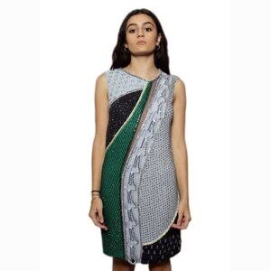 Versace Spring 2017 Swarovski Embellished Mini Dress Green Blue 100% Silk Sz 40